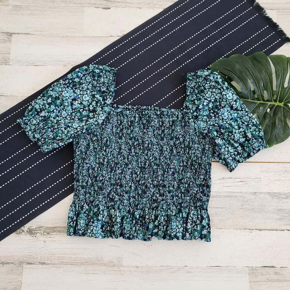 J.Crew Cotton Poplin Smocked Top Floral Size Large